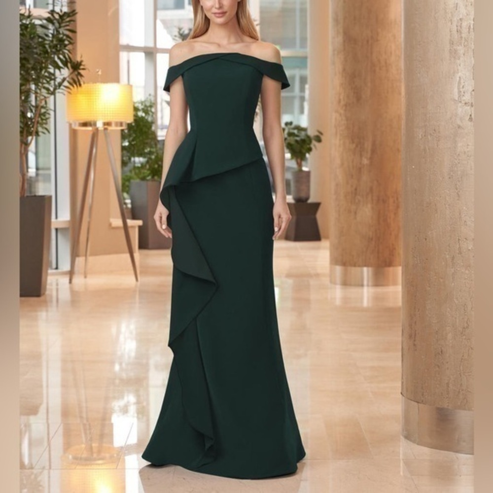 Elegant Off-Shoulder Green Evening Gown